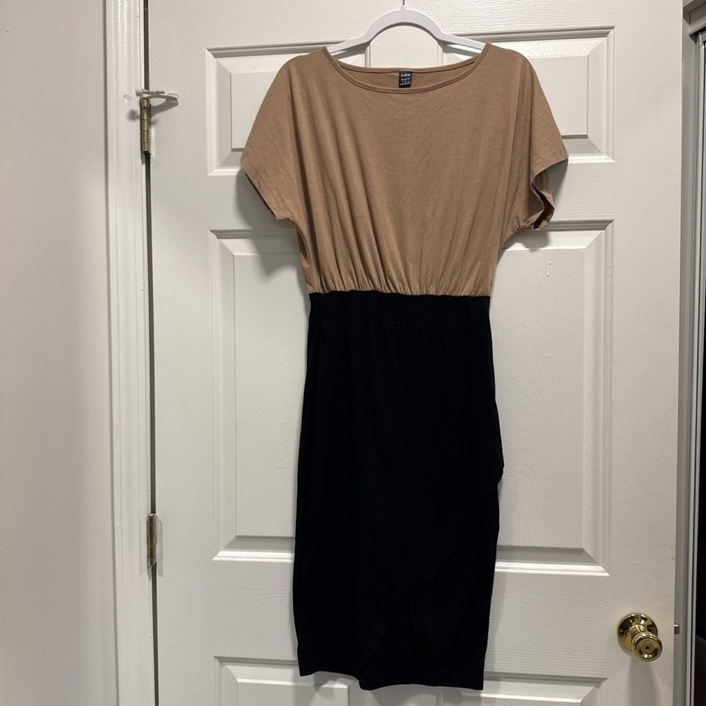 SHEIN Tan and Black Midi Dress